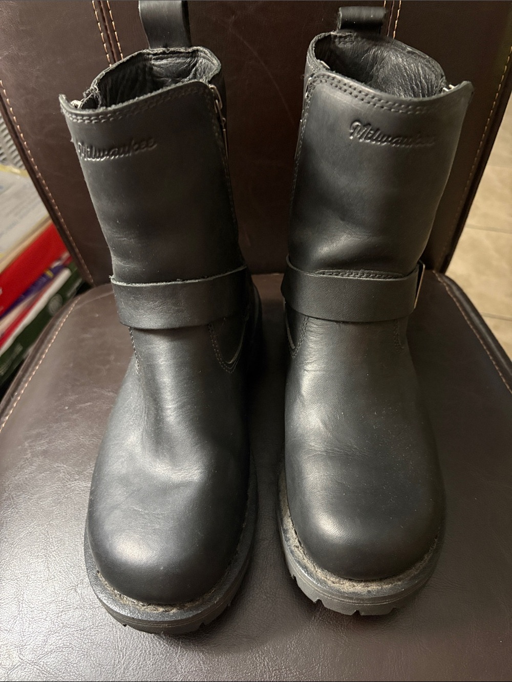 Milwaukee Women's Black Leather Motorcycle Boots
